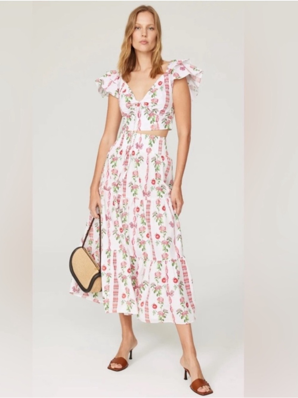 NWT Hill House Floral red shell vine The Alexa Top & Florence nap Skirt SET-XL